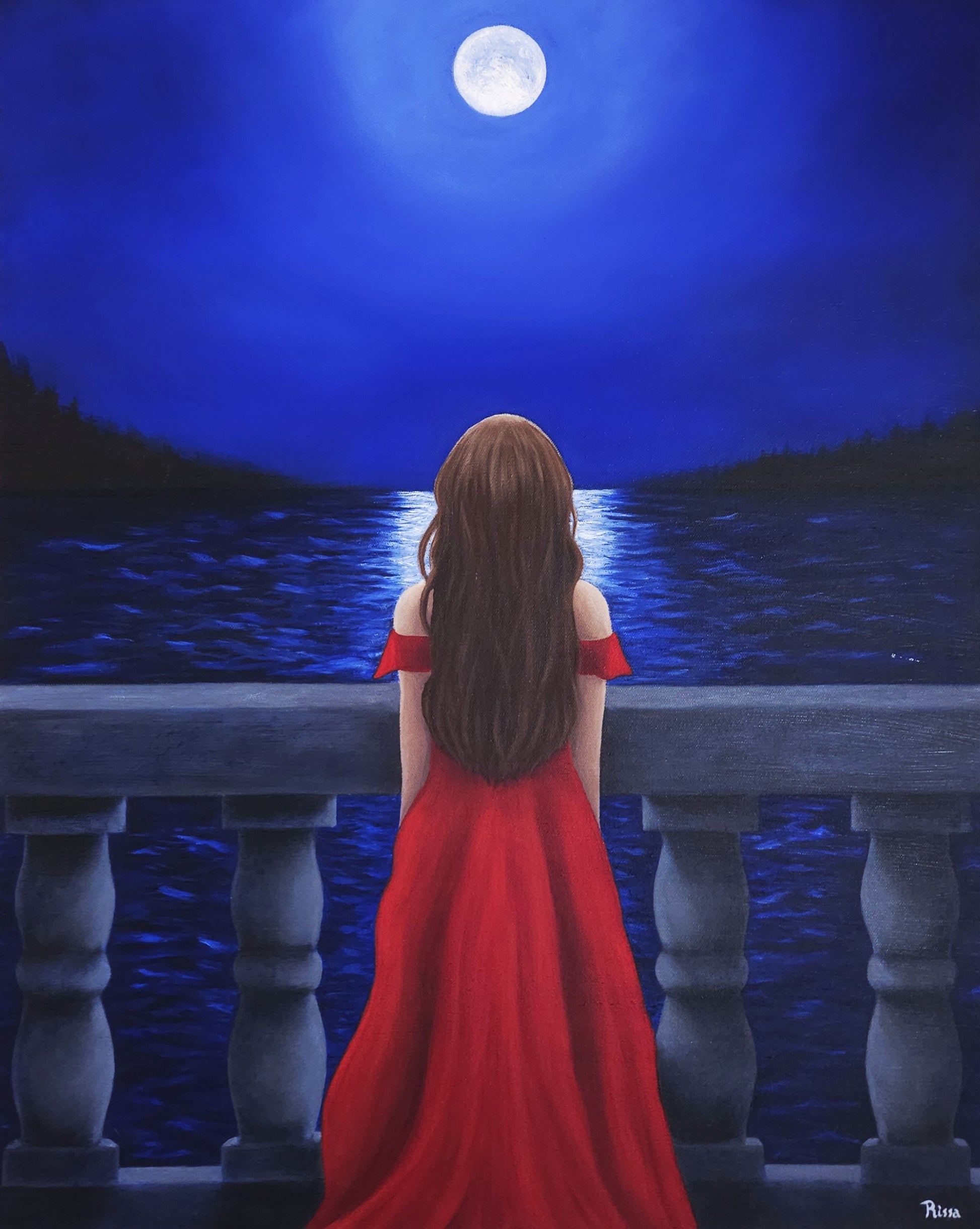 Moonlight Contemplation 24x30 Original Oil Painting on Canvas - Wall Art, Fantasy Artwork
