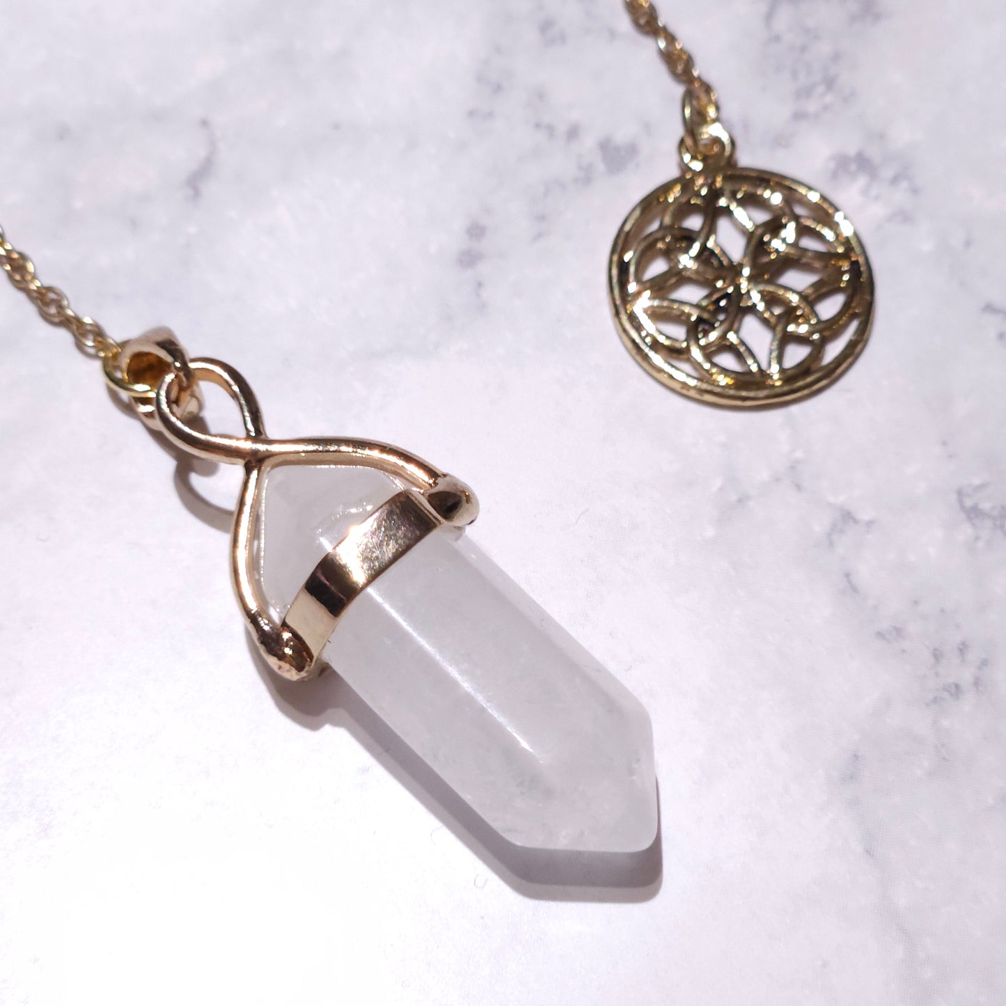 White Quartz Crystal Pendulum | Gold Celtic Knot Witchy Divination Tool
