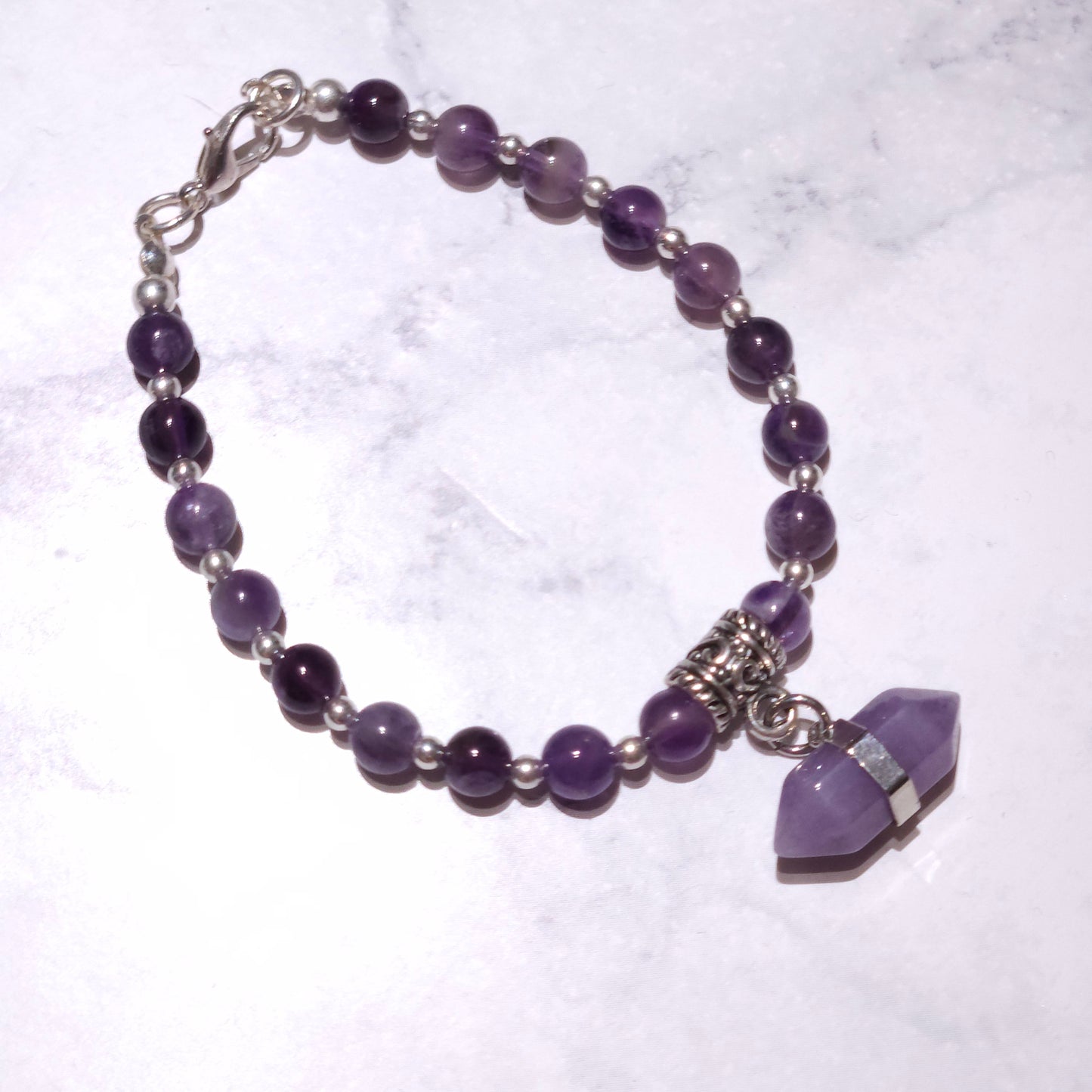 Amethyst Crystal Point Beaded Bracelet | Witchy Occult Protection Jewelry |Rose and Shadow