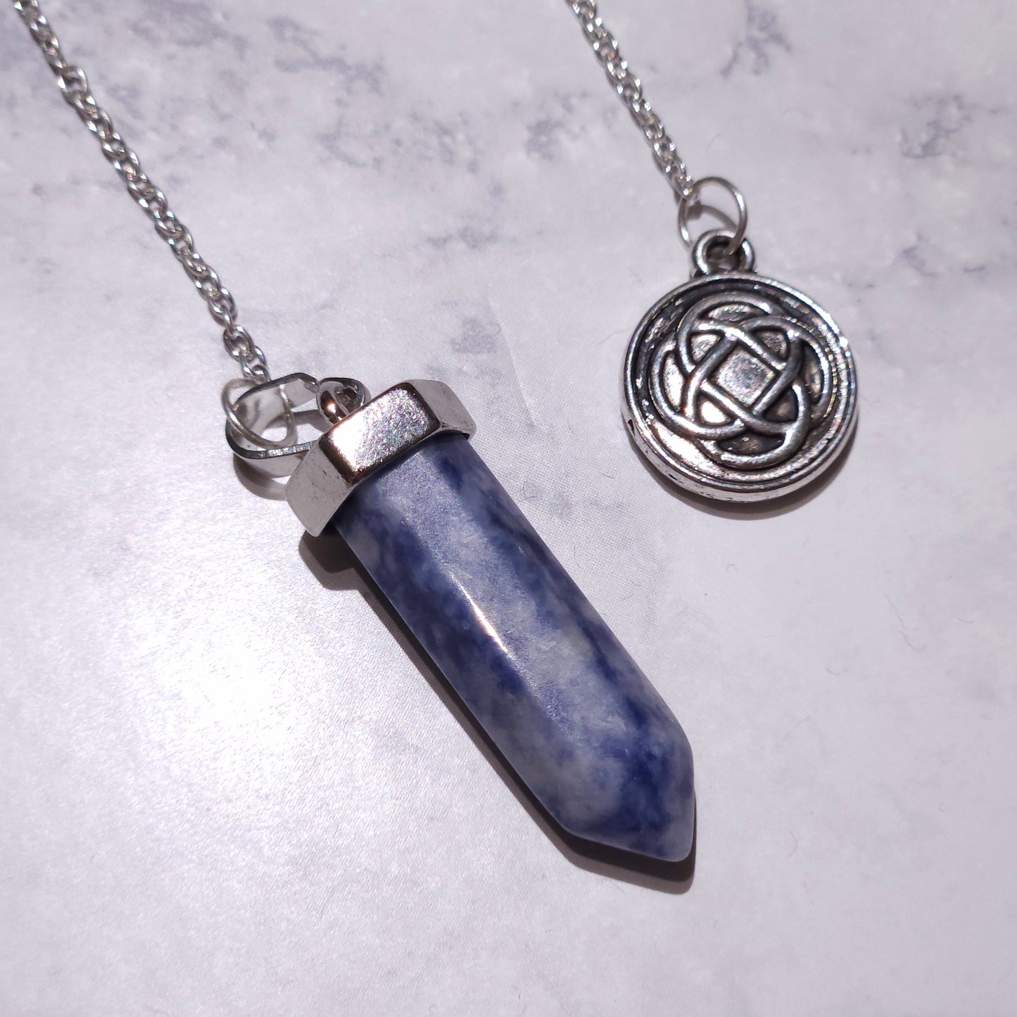 Sodalite Crystal Pendulum | Silver Celtic Knot Witchy Divination Tool