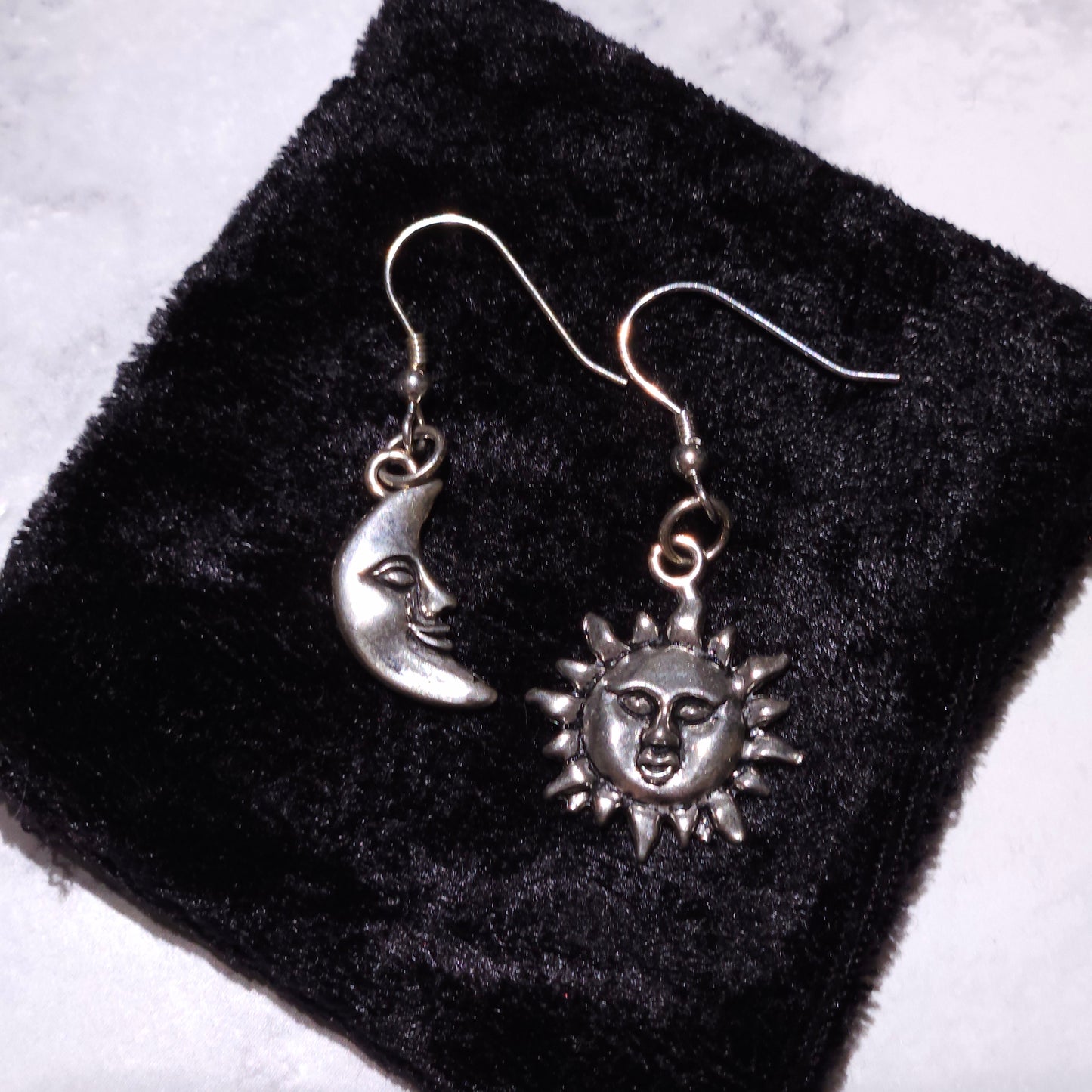 Silver Sun and Moon Charm Earrings | Witchy Occult Jewelry | Rose and Shadow