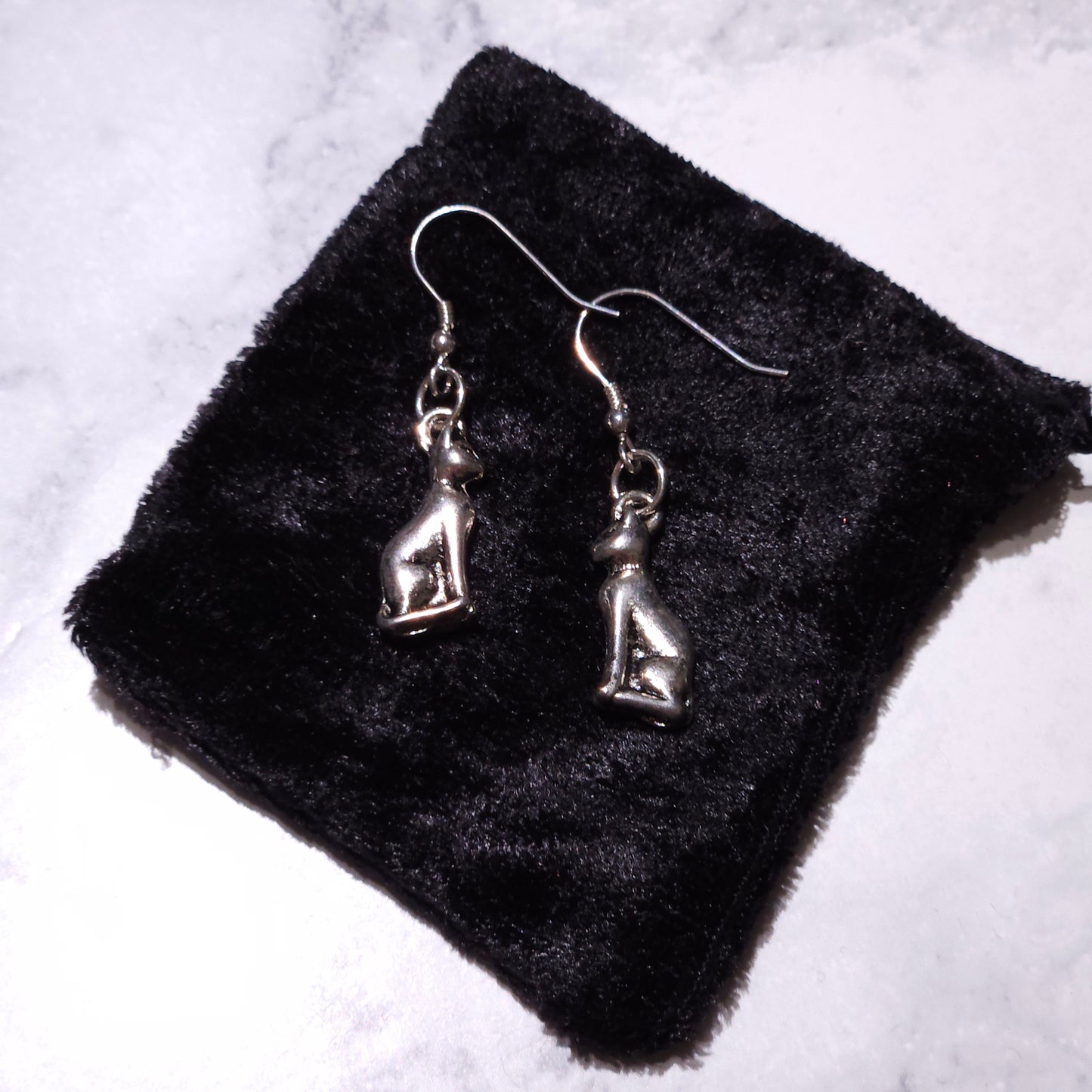 Silver Cat Charm Earrings | Witchy Occult Jewelry | Rose and Shadow