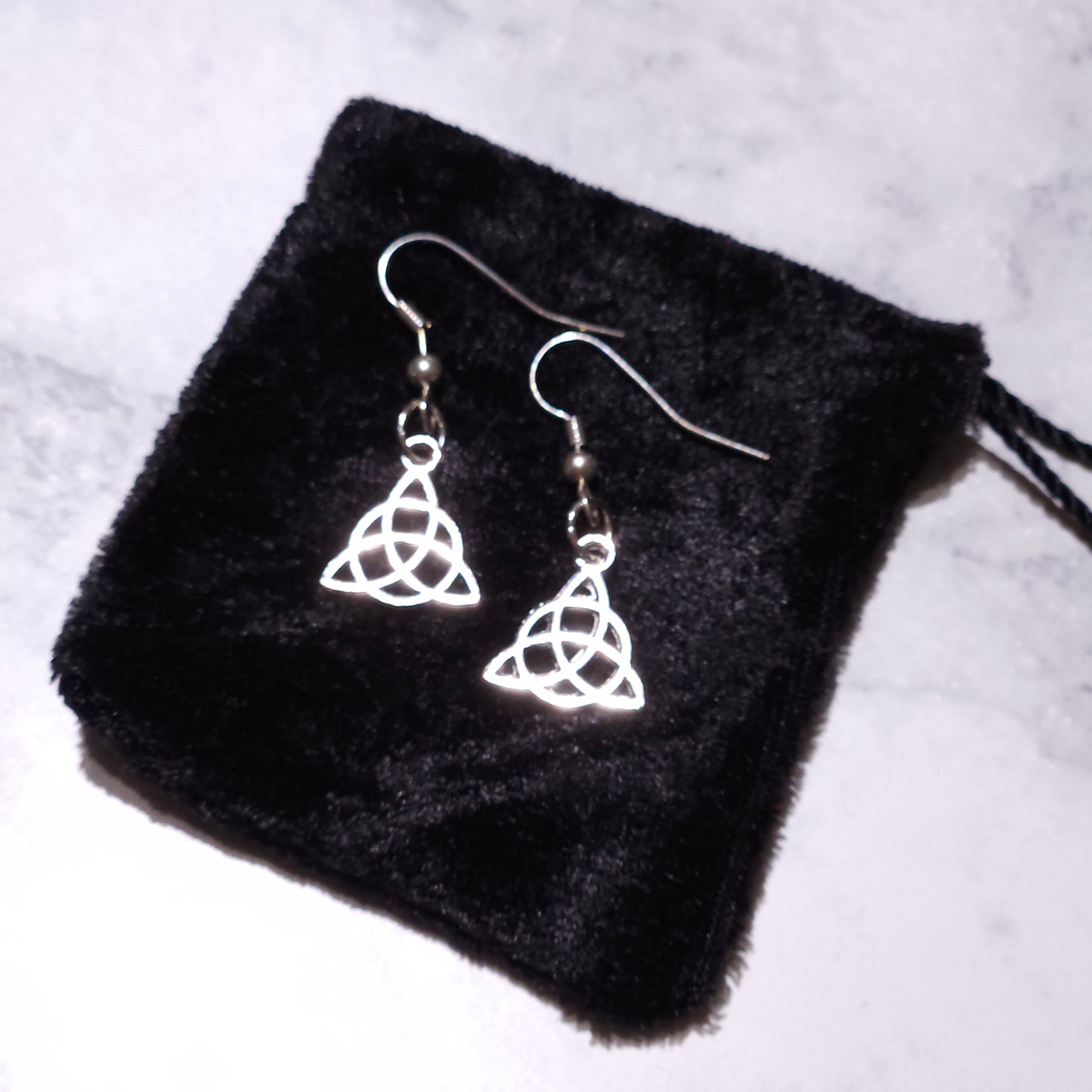 Silver Triquetra Charm Earrings | Witchy Occult Jewelry | Rose and Shadow