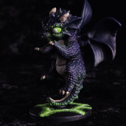 Baby Black Dragon Miniature: Dnd, D&D, TTRPG Artist Painted Monster Model