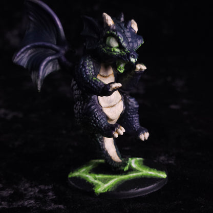 Baby Black Dragon Miniature: Dnd, D&D, TTRPG Artist Painted Monster Model