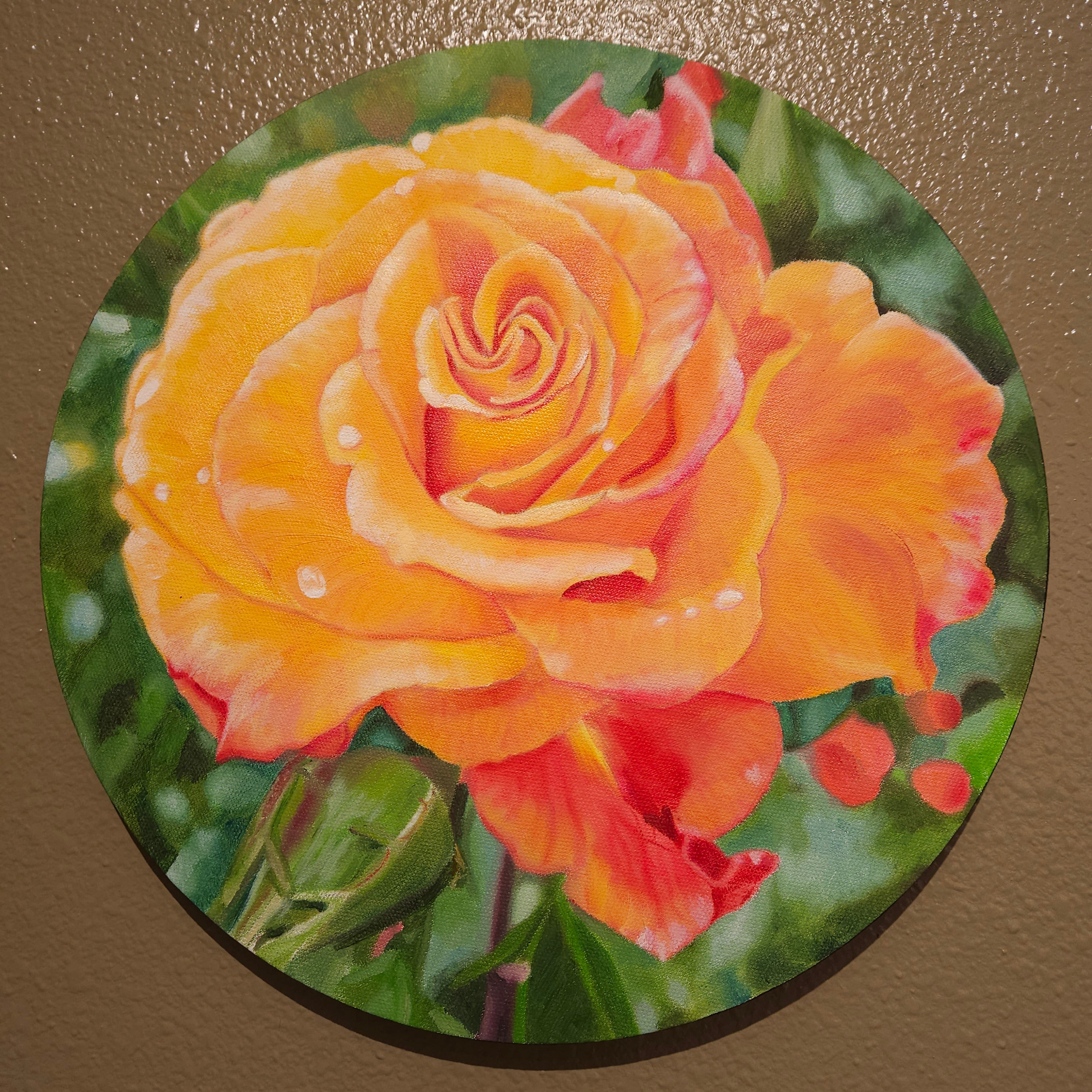 Sunorita Rose 14x14 Original Oil Painting on Round Canvas - Wall