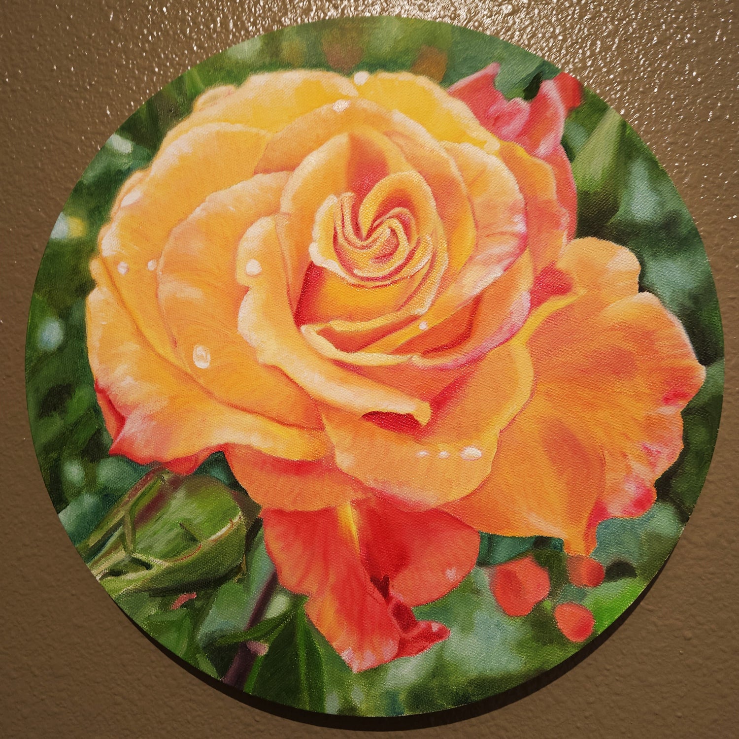 Sunorita Rose 14x14 OIl on Canvas Botanical Round Wall Art by Rissa roseandshadow.com