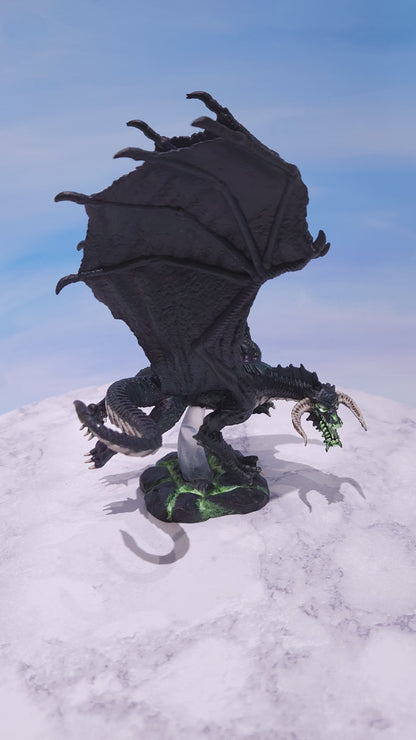 Young Black Dragon Painted Miniature (D&D) |- Rose and Shadow