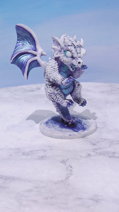 Baby White Dragon Miniature: Dnd, D&D, TTRPG Artist Painted Monster Model