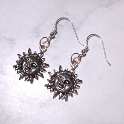 Silver Sun Charm Earrings | Witchy Occult Jewelry | Rose and Shadow