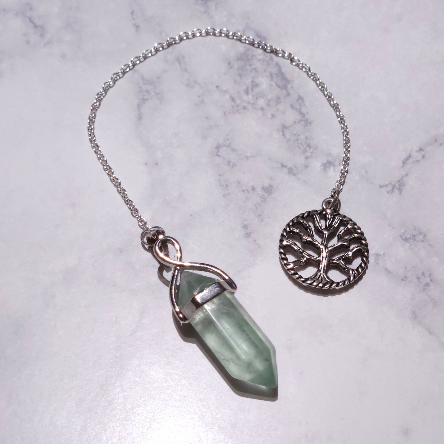 Fluorite Crystal Pendulum | Silver Tree of Life Witchy Divination Tool
