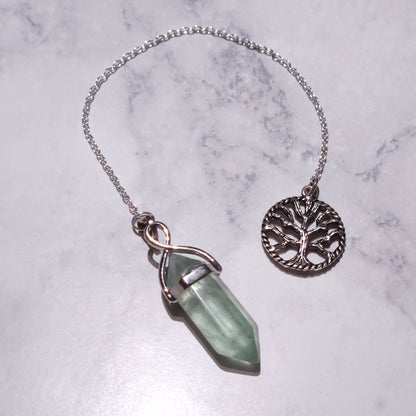 Fluorite Crystal Pendulum | Silver Tree of Life Witchy Divination Tool