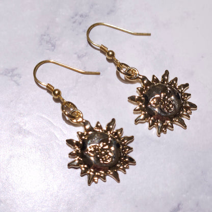 Gold Sun Charm Earrings | Whimical Celestial Witchy Jewelry | Rose and Shadow