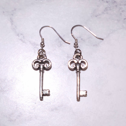 Silver Key Charm Earrings | Witchy Hecate Occult Jewelry | Rose and Shadow