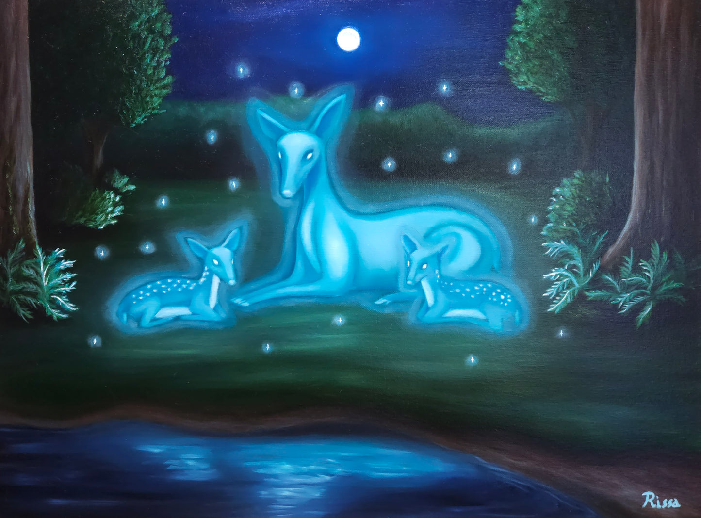 Doe and Fawn Spirits 18x24 Original Fantasy Oil Painting on Canvas - Nature & Wildlife Art