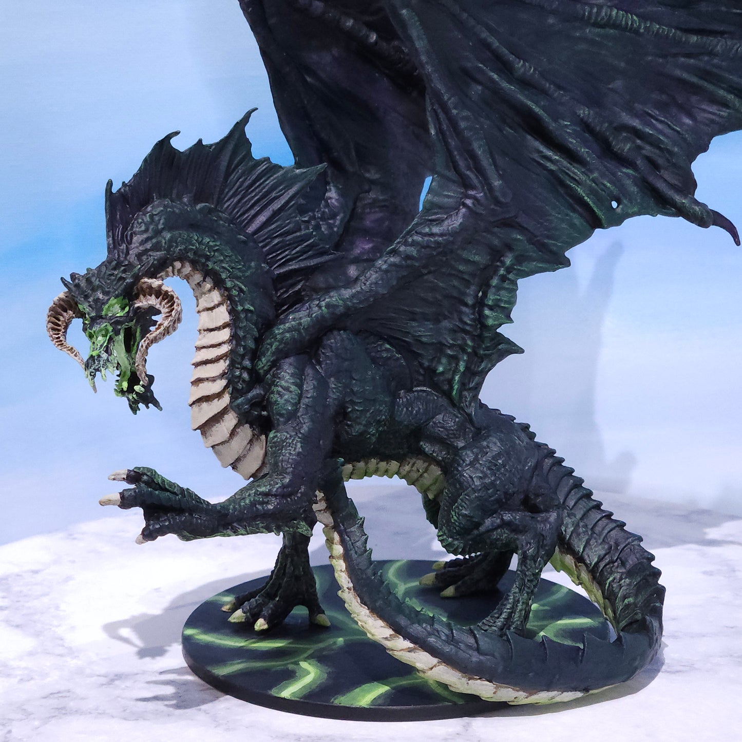 Adult Black Dragon Painted Miniature (D&D) | - Rose and Shadow