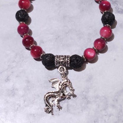 Fire Dragon Lava Stone Charm Bracelet | Rose and Shadow