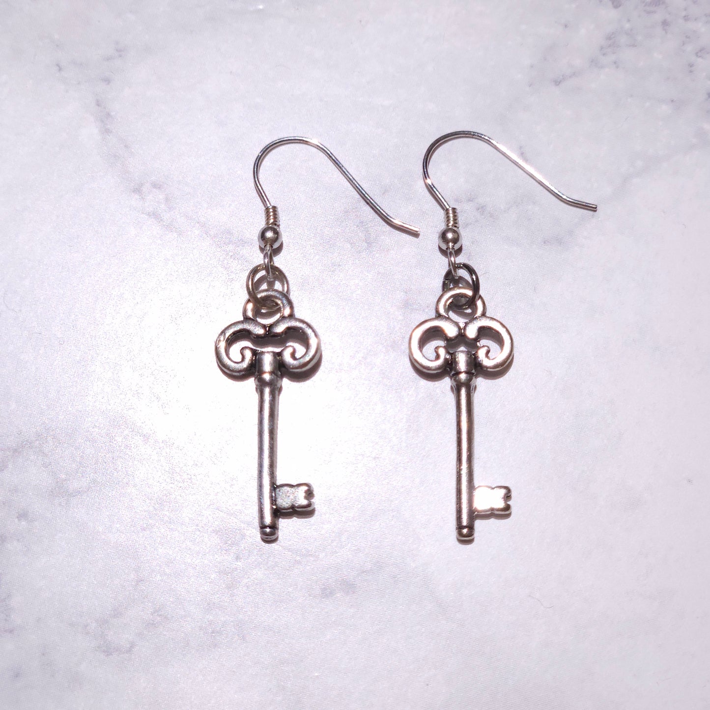 Silver Key Charm Earrings | Witchy Hecate Occult Jewelry | Rose and Shadow