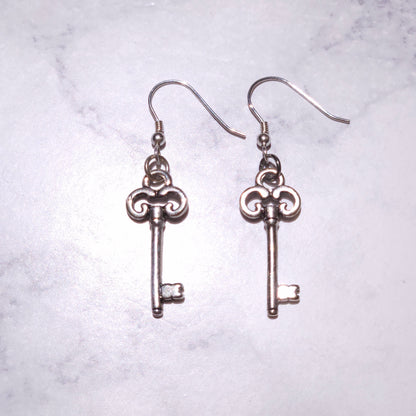 Silver Key Charm Earrings | Witchy Hecate Occult Jewelry | Rose and Shadow