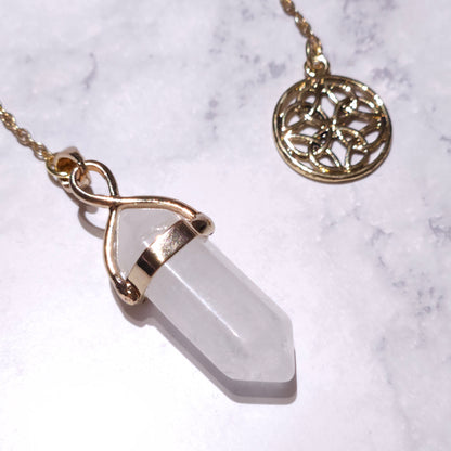 White Quartz Crystal Pendulum | Gold Celtic Knot Witchy Divination Tool