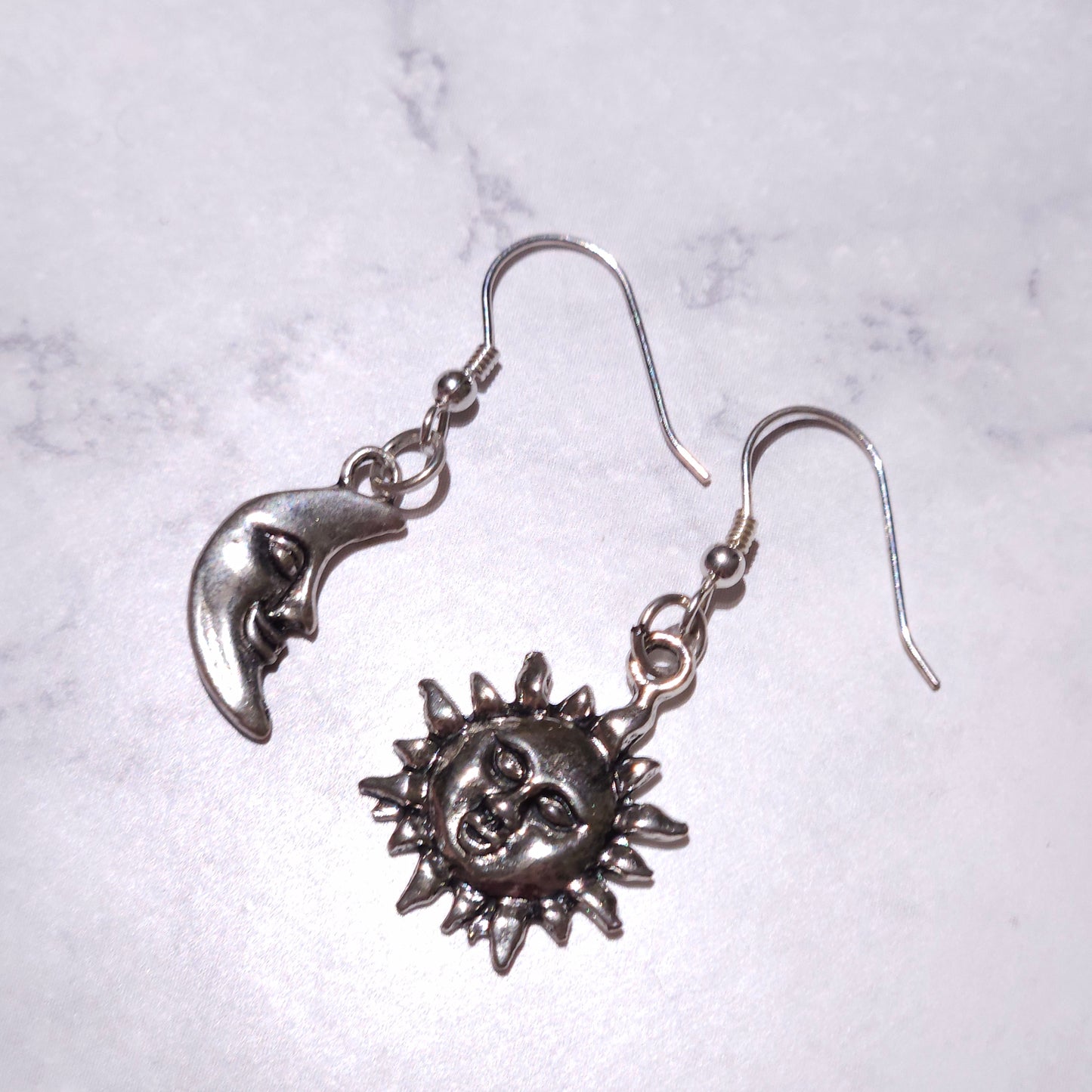 Silver Sun and Moon Charm Earrings | Witchy Occult Jewelry | Rose and Shadow