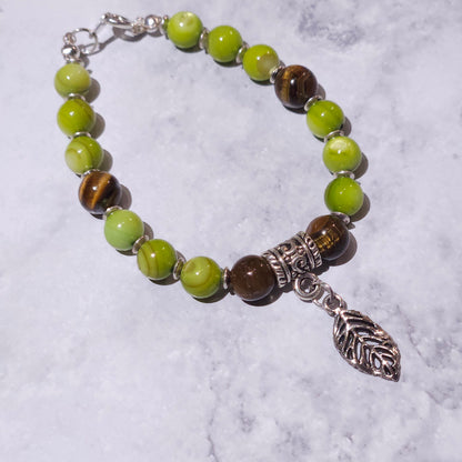 Whimsical Forest Charm Bracelet with Natural Tiger's Eye Gemstone | Rose and Shadow