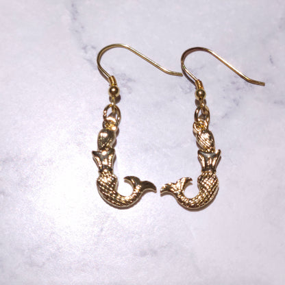 Gold Mermaid Charm Earrings | Witchy Siren Occult Jewelry | Rose and Shadow