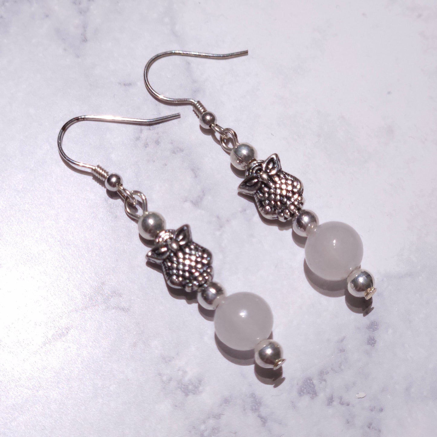 Silver Owl & Quartz Earrings | Witchy Occult Jewelry | Rose and Shadow