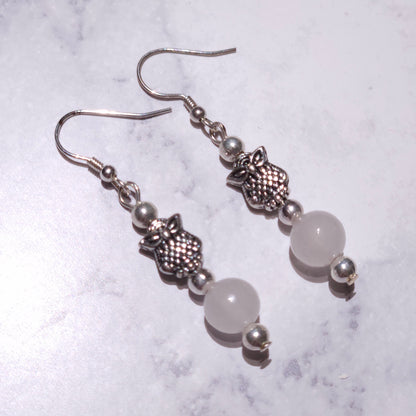 Silver Owl & Quartz Earrings | Witchy Occult Jewelry | Rose and Shadow
