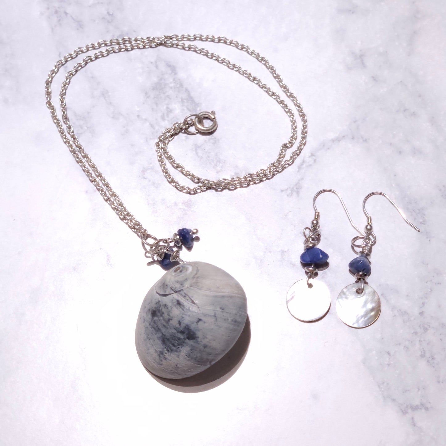 Sea Goddess Shell, Sodalite & Mother of Pearl Necklace & Earrings Set | Sea Witch Jewelry