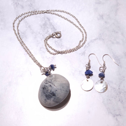 Sea Goddess Shell, Sodalite & Mother of Pearl Necklace & Earrings Set | Sea Witch Jewelry