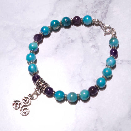 Blue Shell & Amethyst Triskele Charm Bracelet | Sea Witch Jewelry| Rose and Shadow