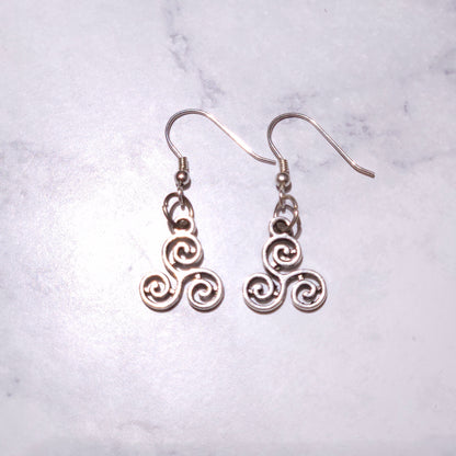 Silver Triskele Charm Earrings | Witchy Occult Jewelry | Rose and Shadow