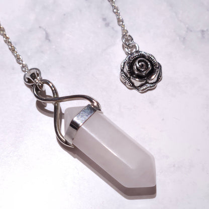 Rose Quartz Crystal Pendulum | Silver Rose Witchy Divination Tool