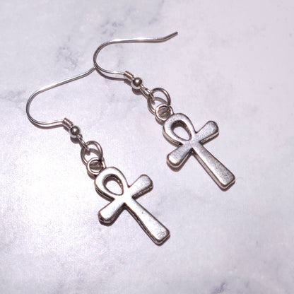 Silver Ankh Charm Earrings | Witchy Occult Jewelry | Rose and Shadow