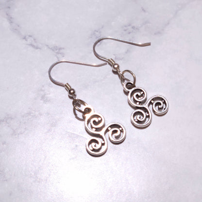 Silver Triskele Charm Earrings | Witchy Occult Jewelry | Rose and Shadow