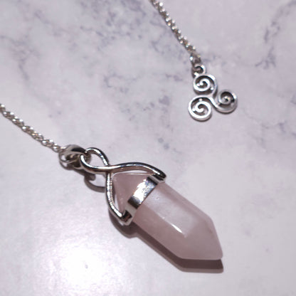 Rose Quartz Crystal Pendulum | Silver Triskele Witchy Divination Tool