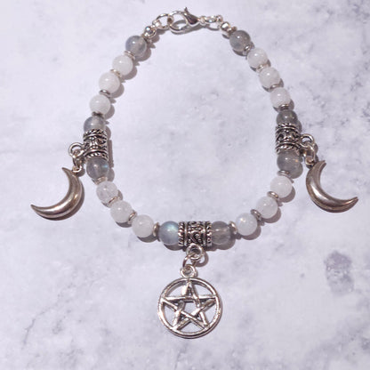 Triple Moon Goddess Gemstone Charm Bracelet | Rose and Shadow