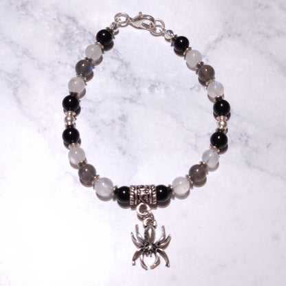 Labradorite, Moonstone & Onyx Spider Bracelet | Witchy Occult Jewelry |Rose and Shadow