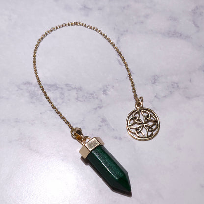 Malachite Crystal Pendulum | Gold Celtic Knot Witchy Divination Tool