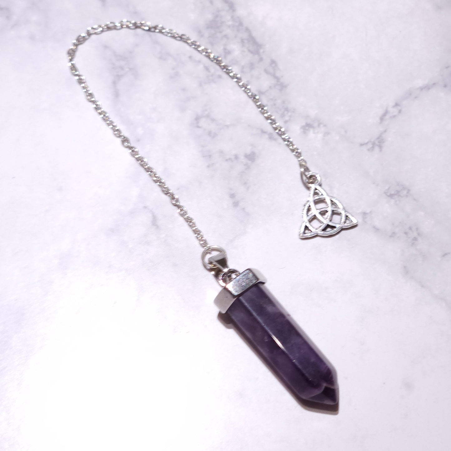Amethyst Crystal Pendulum | Silver Triquetra Witchy Divination Tool