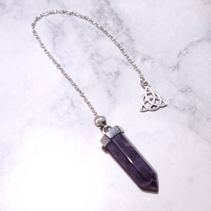 Amethyst Crystal Pendulum | Silver Triquetra Witchy Divination Tool