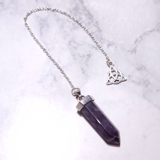 Amethyst Crystal Pendulum | Silver Triquetra Witchy Divination Tool