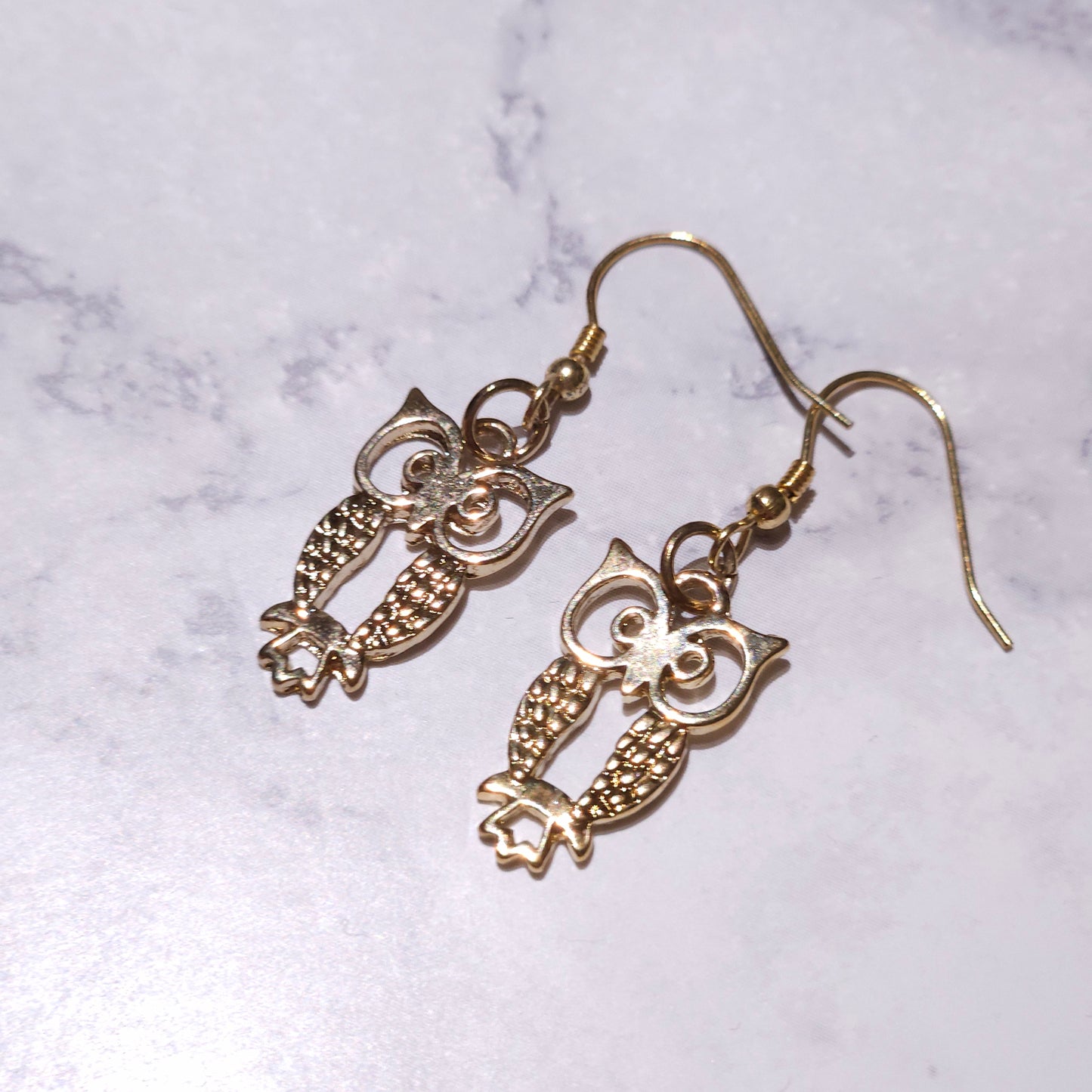 Gold Owl Charm Earrings | Whimical Creature Witchy Jewelry | Rose and Shadow