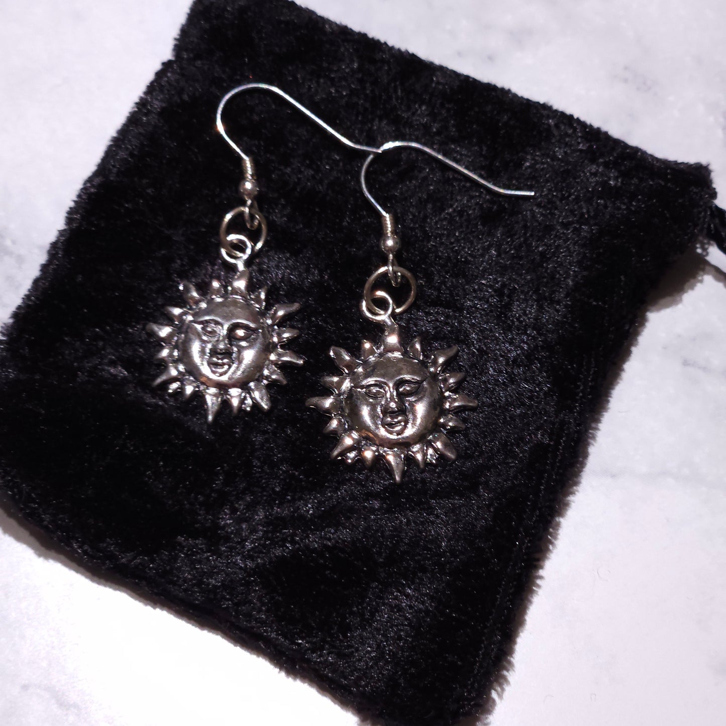 Silver Sun Charm Earrings | Witchy Occult Jewelry | Rose and Shadow