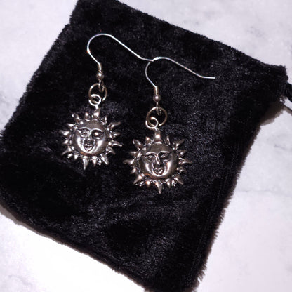 Silver Sun Charm Earrings | Witchy Occult Jewelry | Rose and Shadow