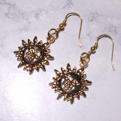 Gold Sun Charm Earrings | Whimical Celestial Witchy Jewelry | Rose and Shadow