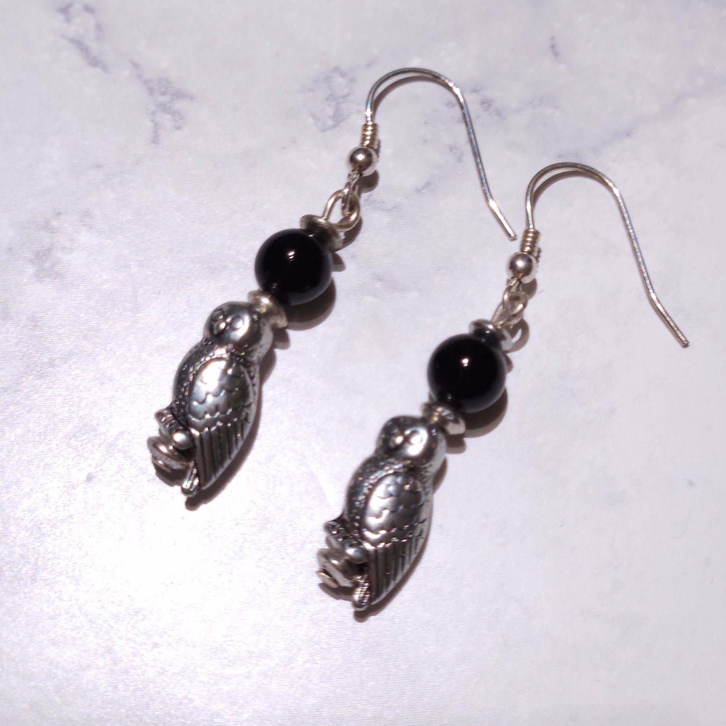 Silver Owl & Onyx Earrings | Witchy Occult Jewelry | Rose and Shadow
