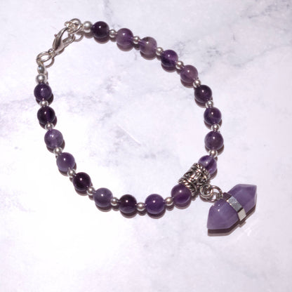 Amethyst Crystal Point Beaded Bracelet | Witchy Occult Protection Jewelry |Rose and Shadow