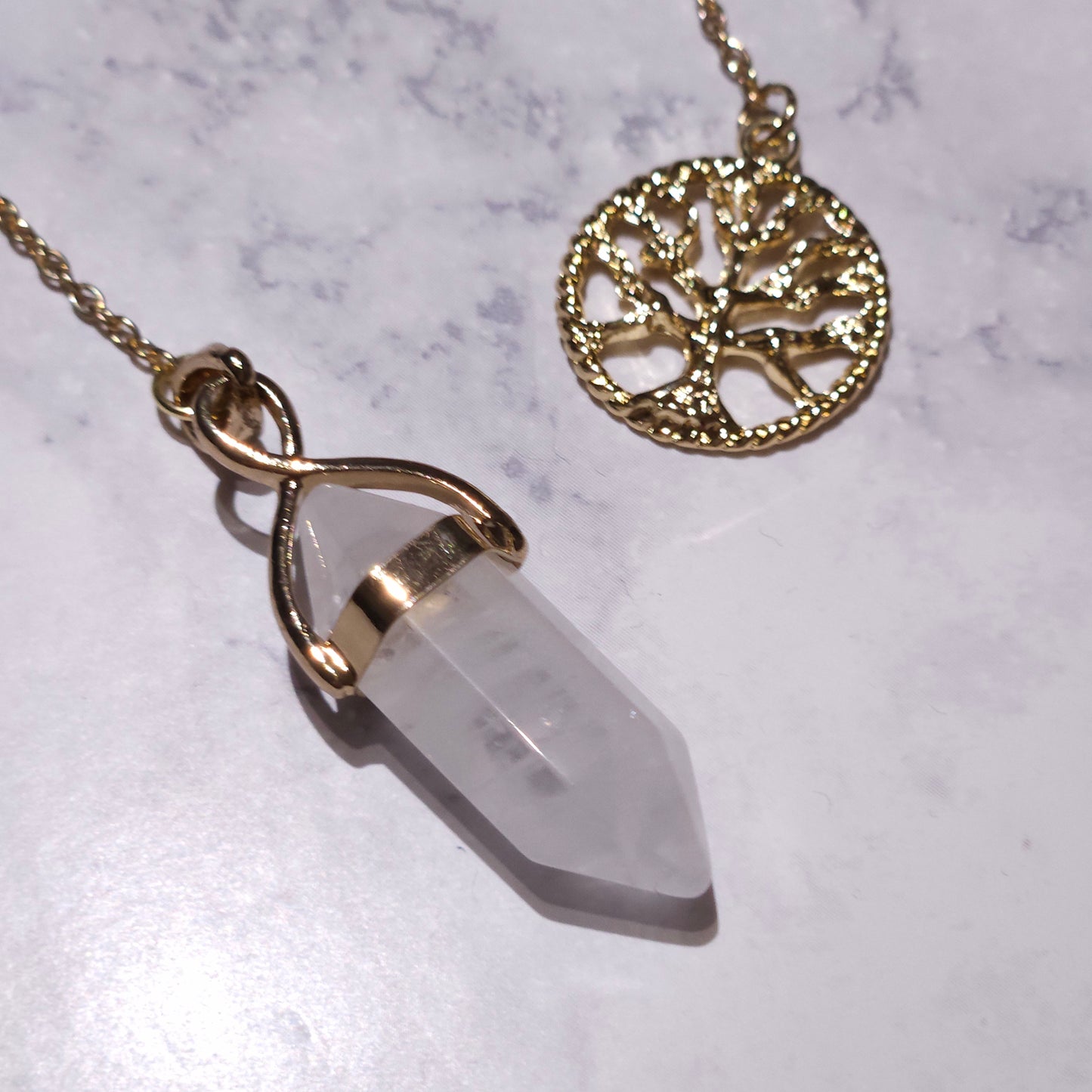 White Quartz Crystal Pendulum | Gold Tree of Life Witchy Divination Tool